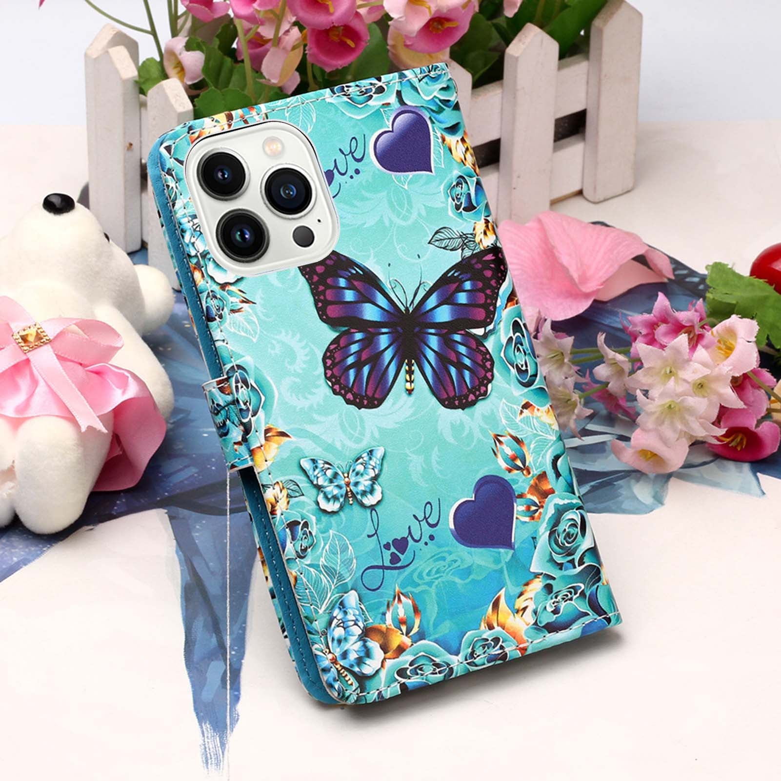 YB Pattern Printing Leather Series-4 for iPhone 15 Pro Max Wallet Case Leather Stand Phone Cover - Butterfly and Heart YB Pattern Printing Leather Series-4 for iPhone 15 Pro Max Wallet Case Leather Stand Phone Cover - Butterfly and Heart